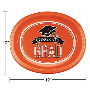 Graduation School Spirit Orange Oval Platters, 10" X 12", 8 ct Party Decoration