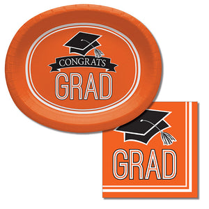 Graduation School Spirit Orange Oval Platters, 10" X 12", 8 ct Party Supplies