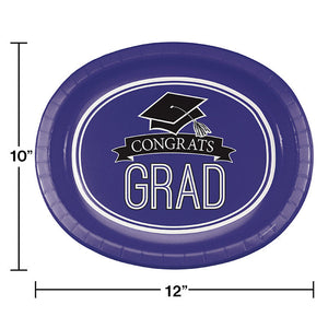 Graduation School Spirit Purple Oval Platters, 10" X 12", 8 ct Party Decoration