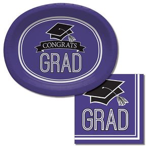 Graduation School Spirit Purple Oval Platters, 10" X 12", 8 ct Party Supplies