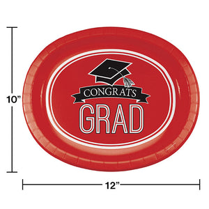 Graduation School Spirit Red Oval Platters, 10" X 12", 8 ct Party Decoration
