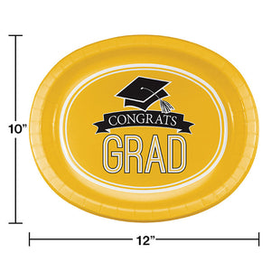 Graduation School Spirit Yellow Oval Platters, 10" X 12", 8 ct Party Decoration