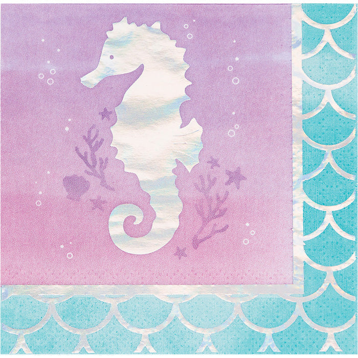 192ct Bulk Iridescent Mermaid Party Beverage Napkins