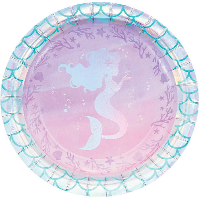 96ct Bulk Iridescent Mermaid Party Dessert Plates