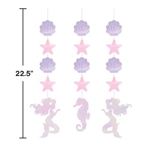 Iridescent Mermaid Party Hanging Cutouts, 3 ct Party Decoration