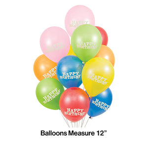 Balloons, 12" Asst Happy Birthday, 15 ct Party Decoration