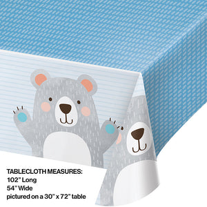 Birthday Bear Plastic Tablecover All Over Print, 54" X 102" Party Decoration