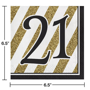 Black And Gold 21st Birthday Napkins, 16 ct Party Decoration