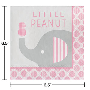 "Little Peanut" Girl Elephant Napkins, 16 ct Party Decoration