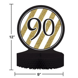 6ct Bulk Black and Gold 90th Birthday Centerpieces