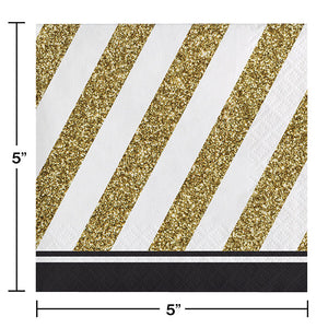 192ct Bulk Black and Gold Beverage Napkins by Creative Converting