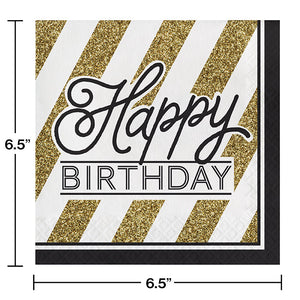 Black And Gold Birthday Napkins, 16 ct Party Decoration