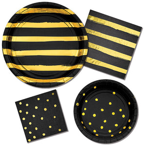 Black And Gold Foil Dot Dessert Plates, 8 ct Party Supplies