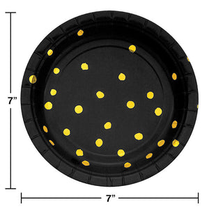 Black And Gold Foil Dot Dessert Plates, 8 ct Party Decoration