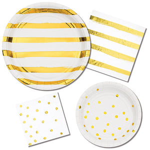 White And Gold Foil Dot Dessert Plates, 8 ct Party Supplies