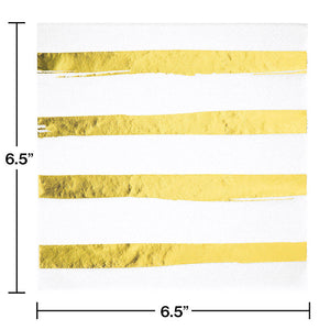 192ct Bulk White and Gold Foil Striped Luncheon Napkins