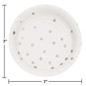 96ct Bulk White and Silver Foil Dot Dessert Plates