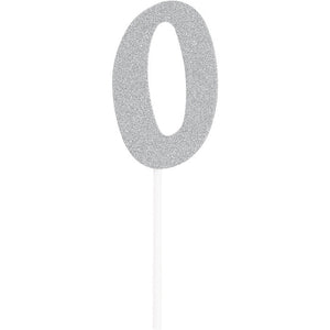 Number 0 Silver Glitter Cake Topper by Creative Converting