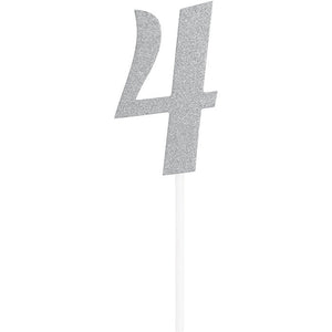 Number 4 Silver Glitter Cake Topper by Creative Converting