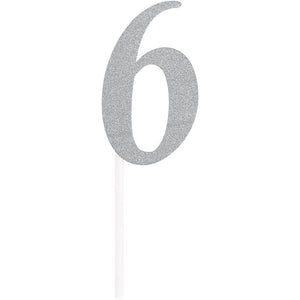 Number 6 Silver Glitter Cake Topper by Creative Converting