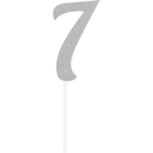 12ct Bulk Number 7 Silver Glitter Cake Toppers