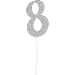 Number 8 Silver Glitter Cake Topper by Creative Converting