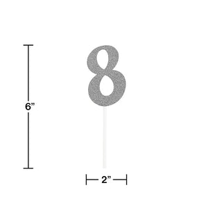 Number 8 Silver Glitter Cake Topper Party Decoration