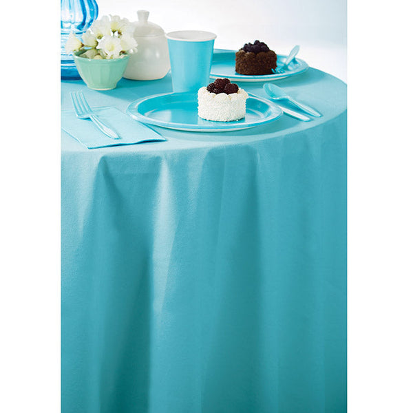 Bulk Bermuda Blue Round Paper Table Covers 82 inch (12 per Case
