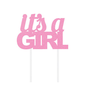 12ct Bulk Pink Glitter It's a Girl Cake Toppers