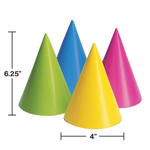 Neon Party Hats, 8 ct Party Decoration