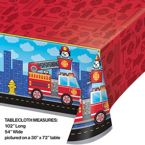 Flaming Fire Truck Plastic Tablecover All Over Print, 54" X 102" Party Decoration