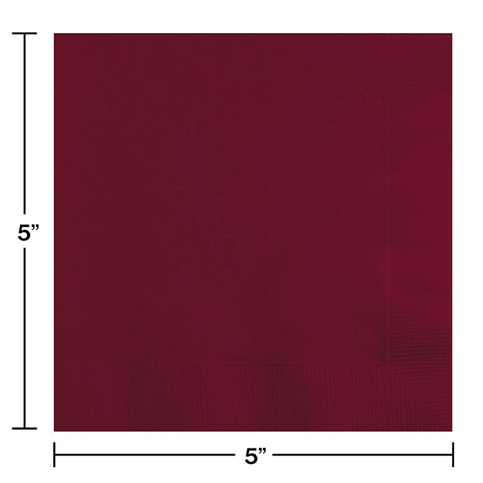 600ct Bulk Burgundy 2 ply Beverage Napkins