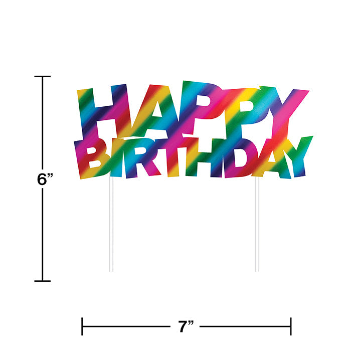 12ct Bulk Rainbow Foil Happy Birthday Cake Toppers