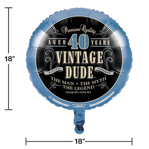 Vintage Dude Metallic Balloon 18", '40 Party Decoration