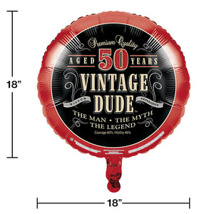 Vintage Dude Metallic Balloon 18", '50 Party Decoration