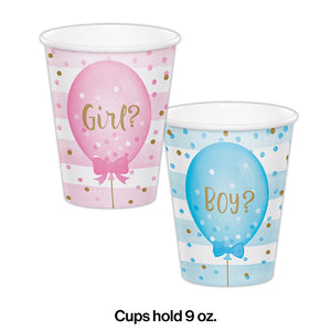 Gender Reveal Balloons Hot/Cold Paper Cups 9 Oz., 8 ct Party Decoration