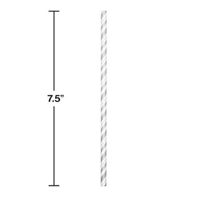 Silver And White Striped Paper Straws, 24 ct Party Decoration