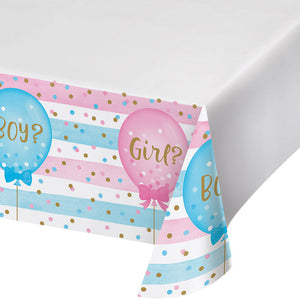 Gender Reveal Balloons Plastic Tablecover Border Print, 54" X 102" by Creative Converting