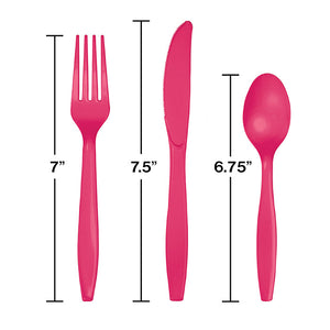 Hot Magenta Pink Assorted Plastic Cutlery, 24 ct Party Decoration