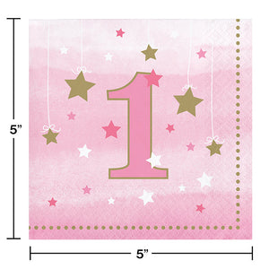 One Little Star Girl 1st Birthday Beverage Napkins, 16 ct Party Decoration