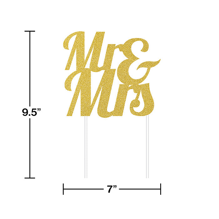 12ct Bulk Gold Glitter Mr & Mrs Cake Toppers