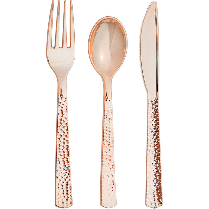 Bulk 288ct Rose Gold Metallic Hammered Assorted Cutlery 