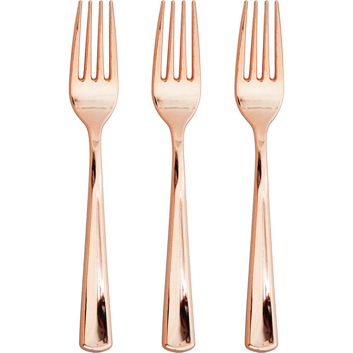 Bulk 288ct Rose Gold Metallic Plastic Forks 