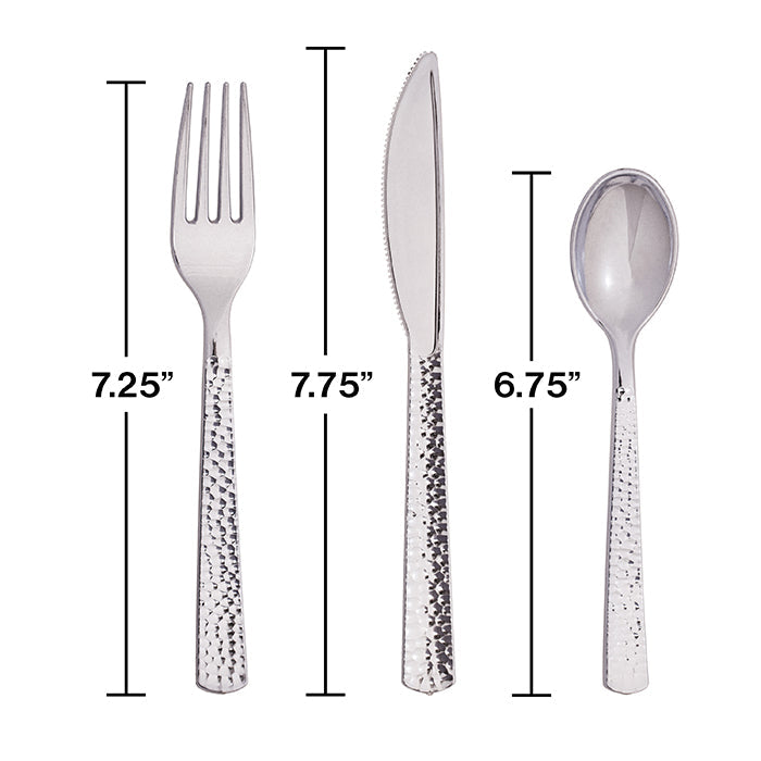 288ct Bulk Metallic Silver Hammered Assorted Cutlery