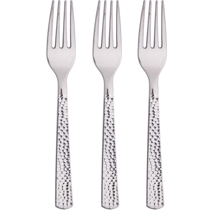 Bulk 288ct Silver Metallic Hammered Plastic Forks 