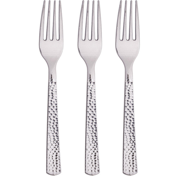Bulk 288ct Silver Metallic Hammered Plastic Forks 