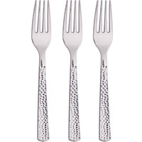 Bulk 288ct Silver Metallic Hammered Plastic Forks 