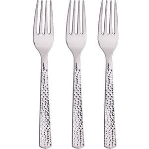 Bulk 288ct Silver Metallic Hammered Plastic Forks 
