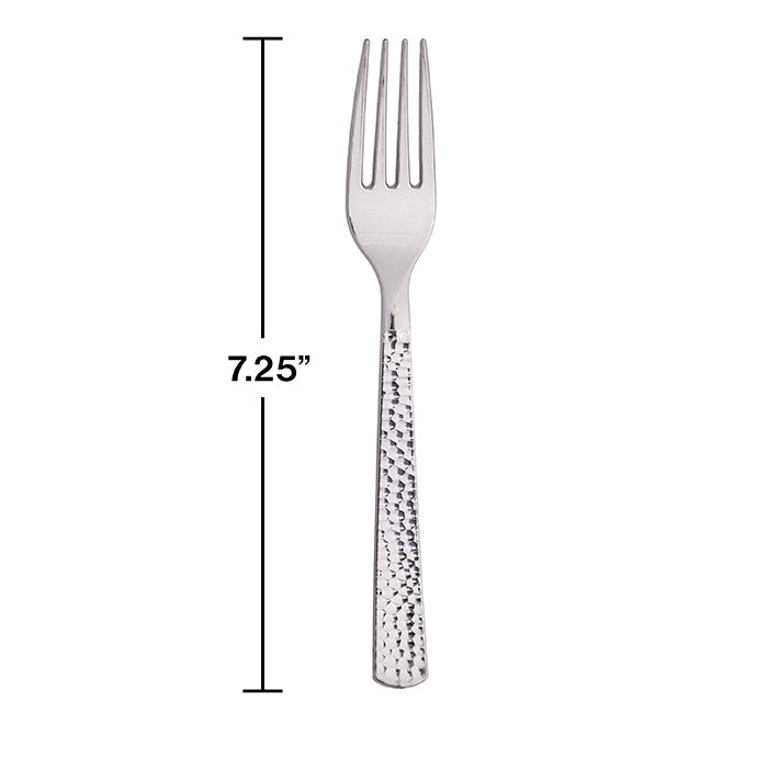 288ct Bulk Metallic Silver Hammered Plastic Forks