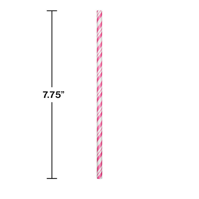 144ct Bulk Candy Pink and White Striped Flex Paper Straws
